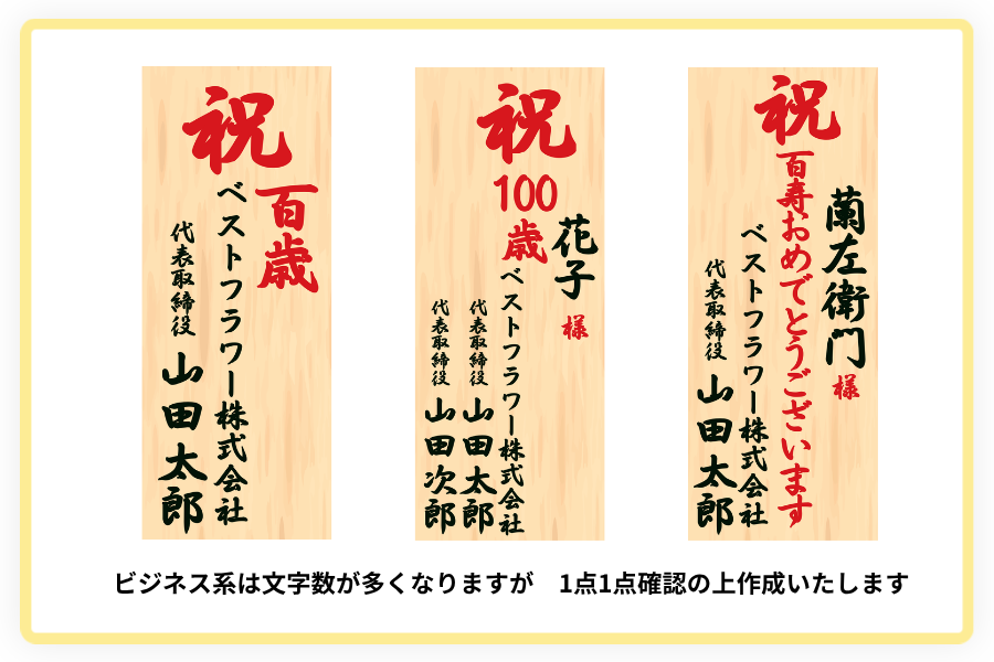 長寿祝いの胡蝶蘭　立札の例